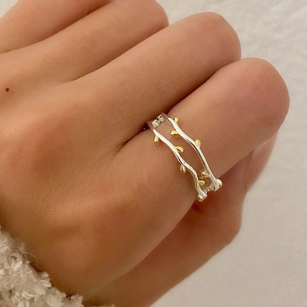 925 Sterling Silver & Gold Two Tone Ring Dainty Minimalist Stackable Ring